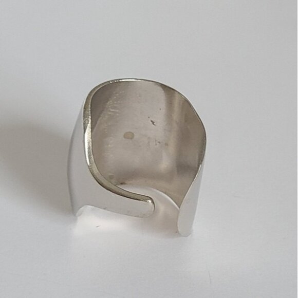 Vintage Boho Native Alpaca Silver Blue Turquoise Chunky Wide Statement Ring - Picture 6 of 10